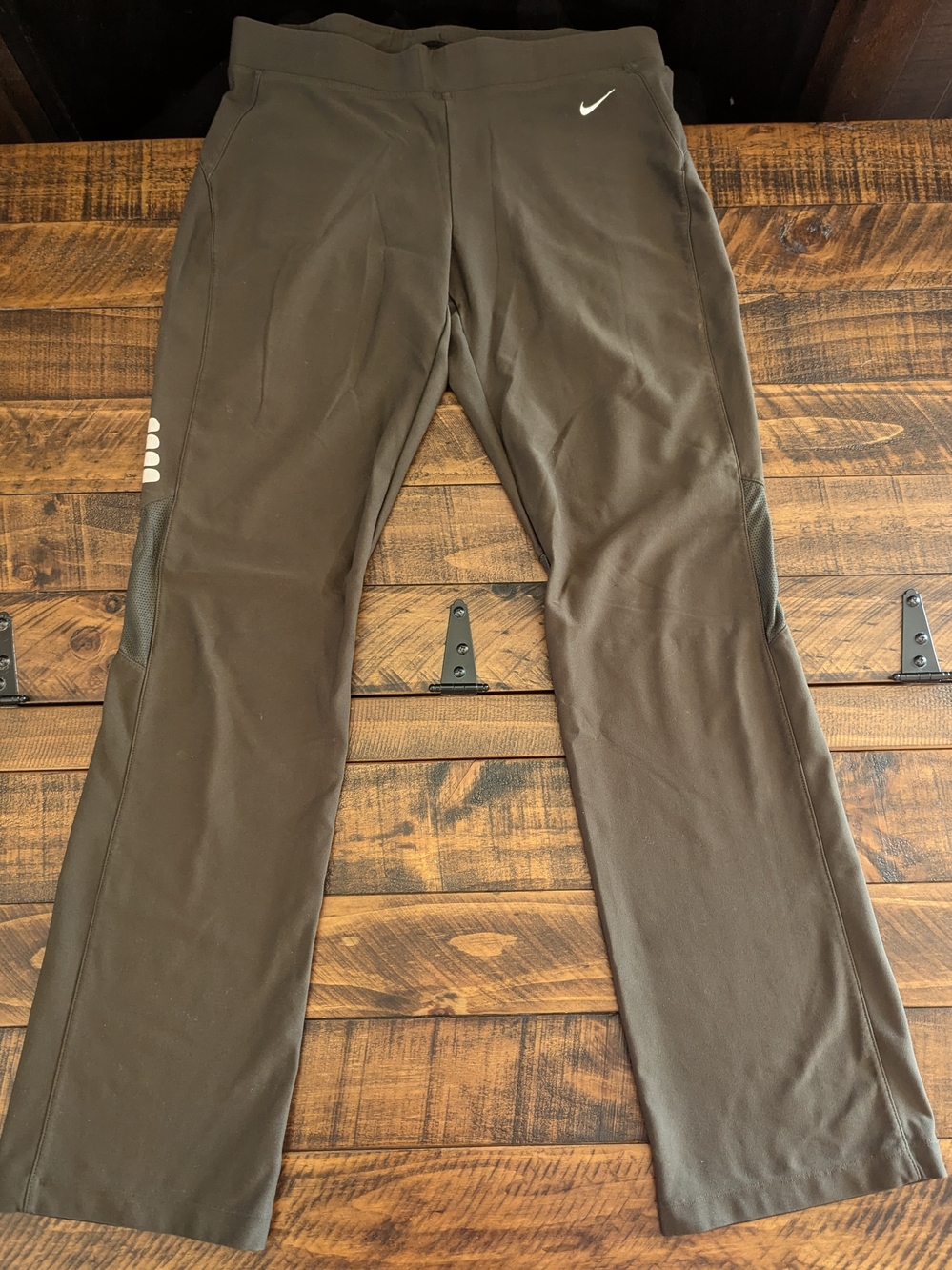 Nike Activewear Track Pants Small Brown Mid Rise Flat Front Dry Fit Pull On
